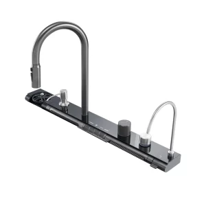 Digital Display Brass Pull Out Waterfall Faucet Nano Black Multifunctional Kitchen Sink With Digital Display and Light